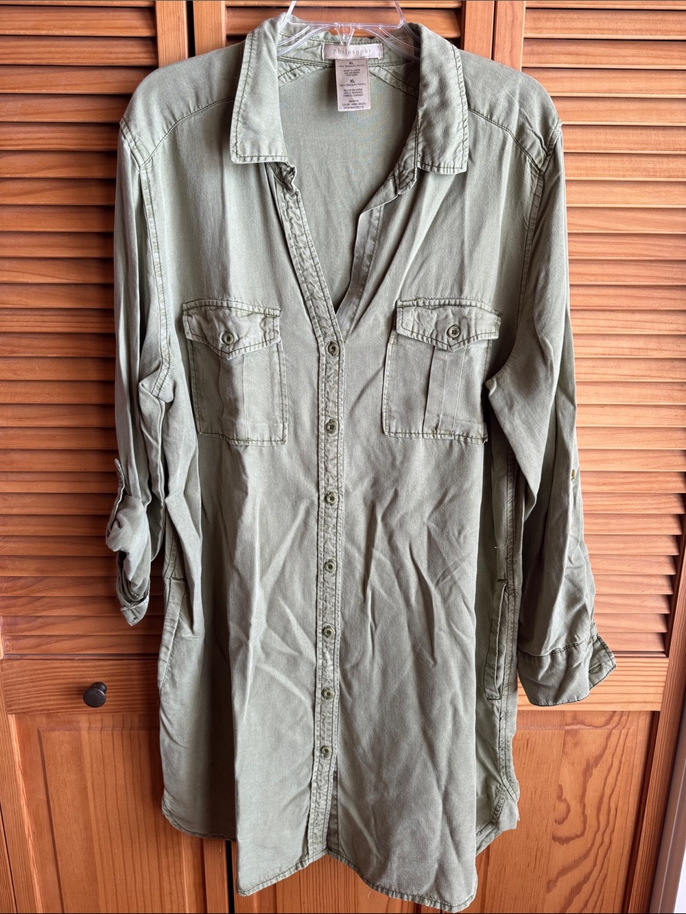 PHILOSOPHY Olive Button-Front Dress - XL
